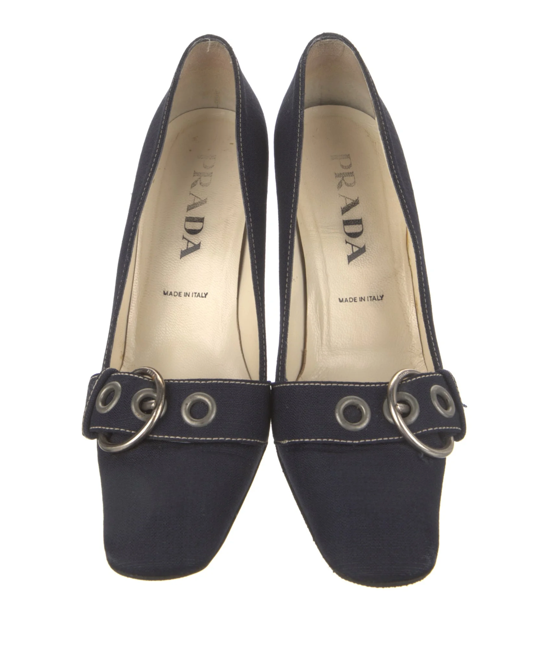 Prada Navy Canvas Pumps