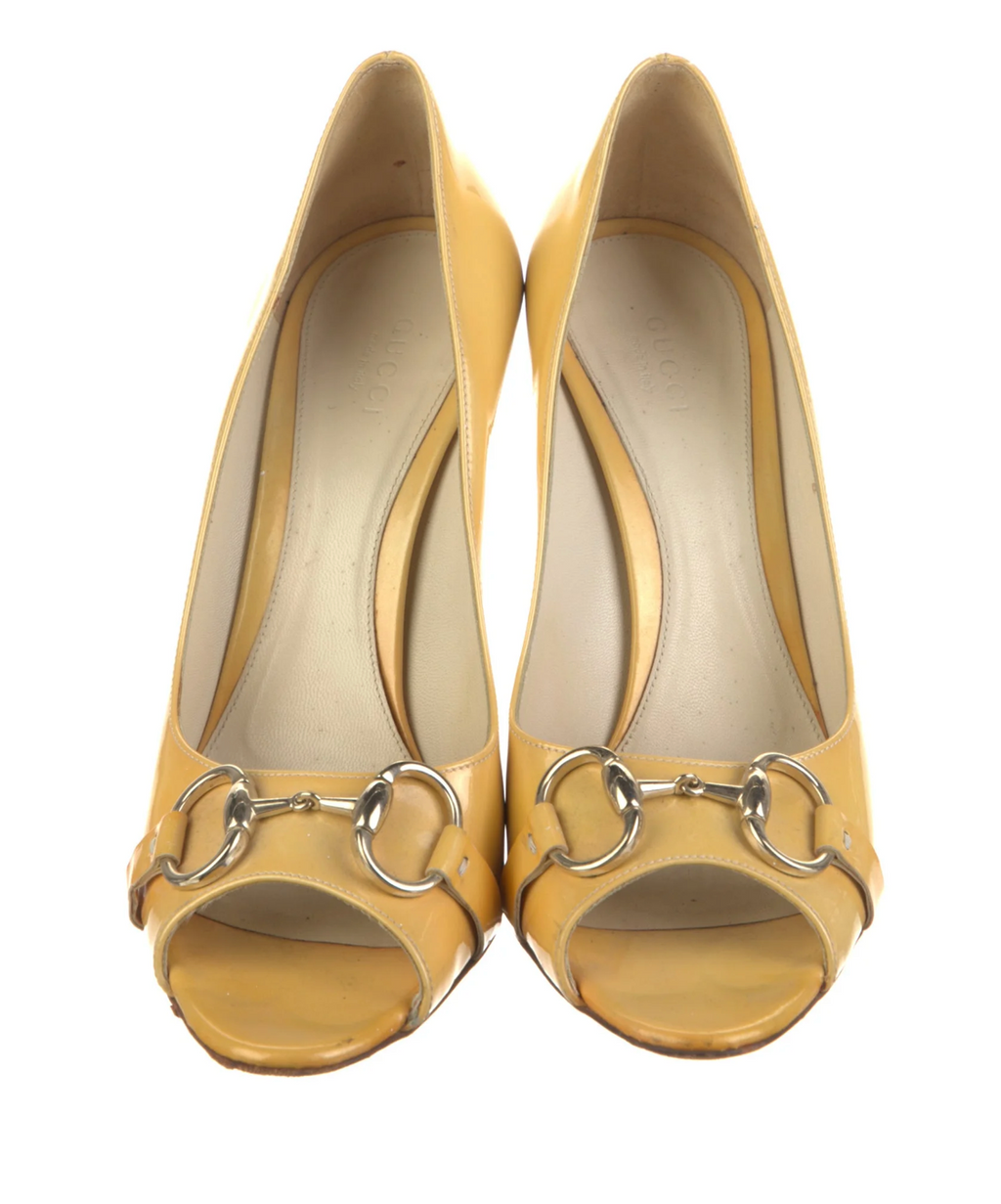 Gucci "Butter" Horsebit Patent Leather Pumps