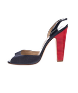 Manolo Blahnik Navy and Red Canvas Colorblock Slingbacks