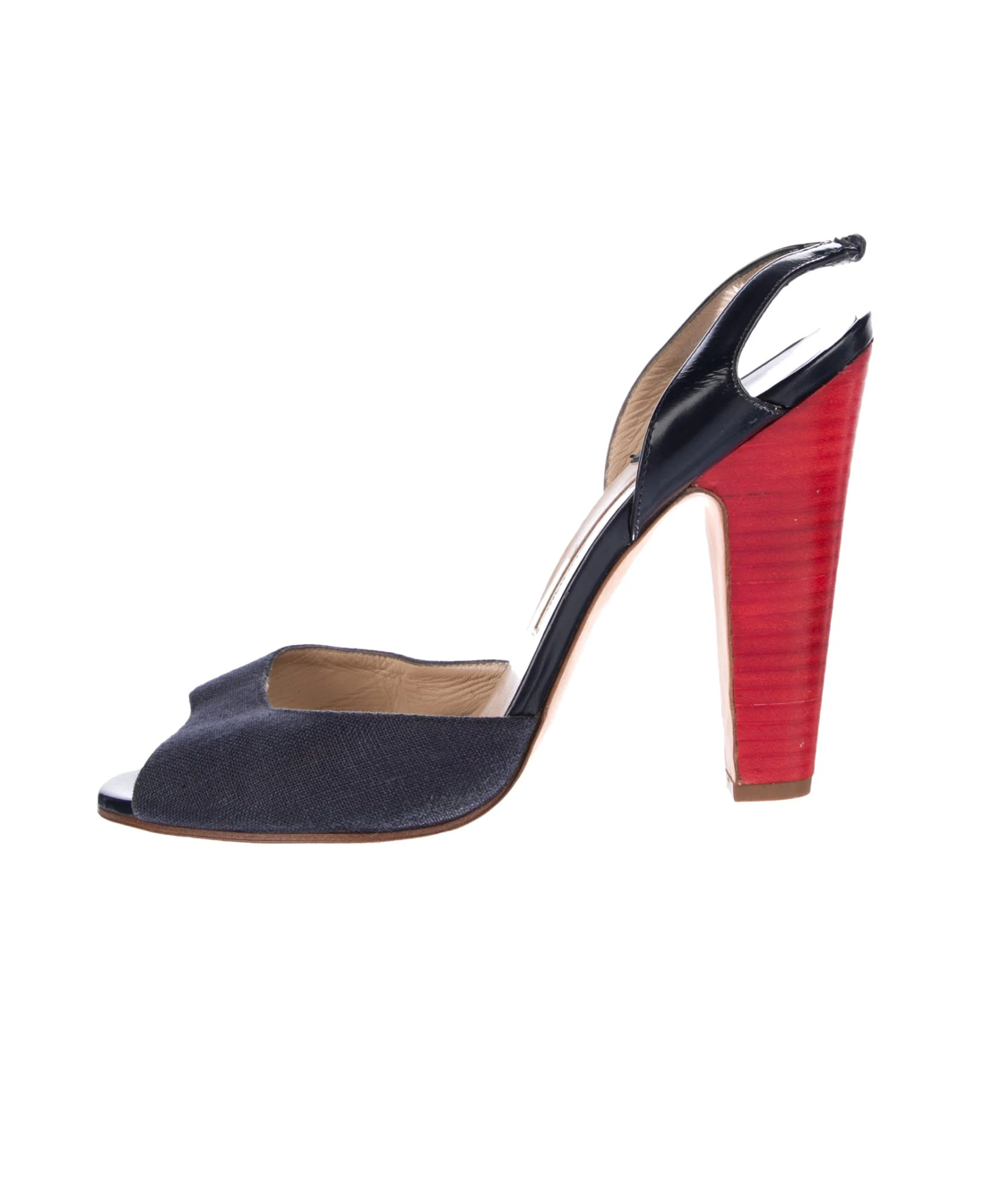 Manolo Blahnik Navy and Red Canvas Colorblock Slingbacks
