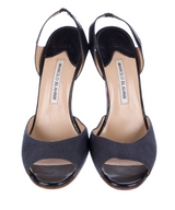 Manolo Blahnik Navy and Red Canvas Colorblock Slingbacks