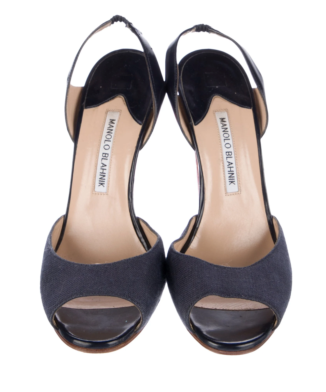 Manolo Blahnik Navy and Red Canvas Colorblock Slingbacks