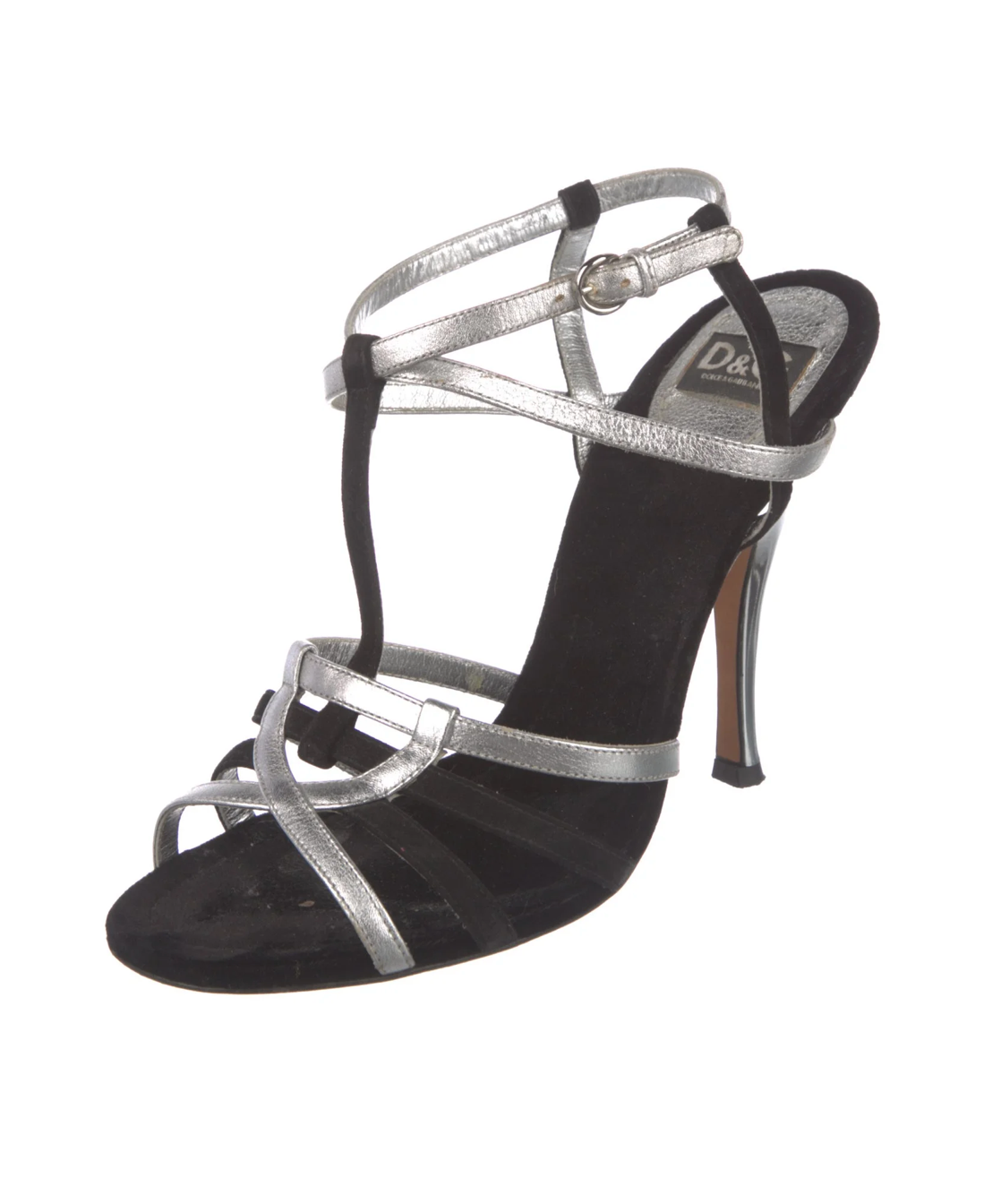 Dolce & Gabbana Black and Silver T-Strap Sandals