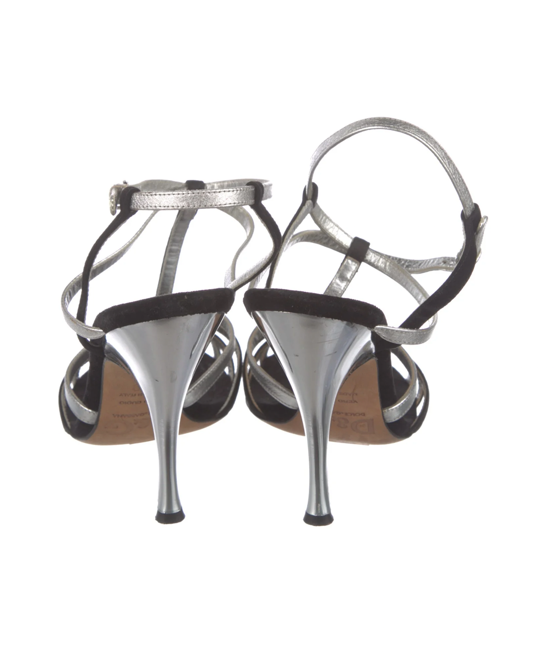 Dolce & Gabbana Black and Silver T-Strap Sandals