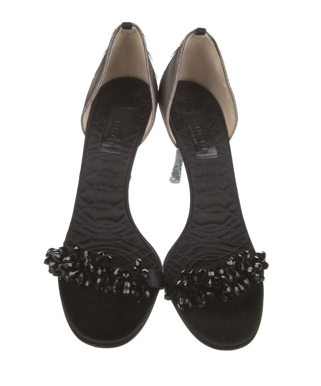 Gucci Embellished Mesh & Beaded Heels
