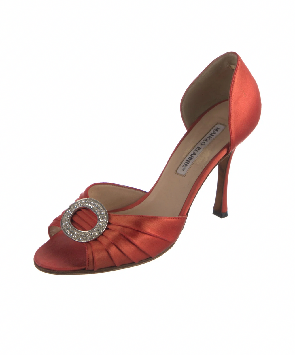 Manolo Blahnik Red Crystal Embellished D'Orsay Heels