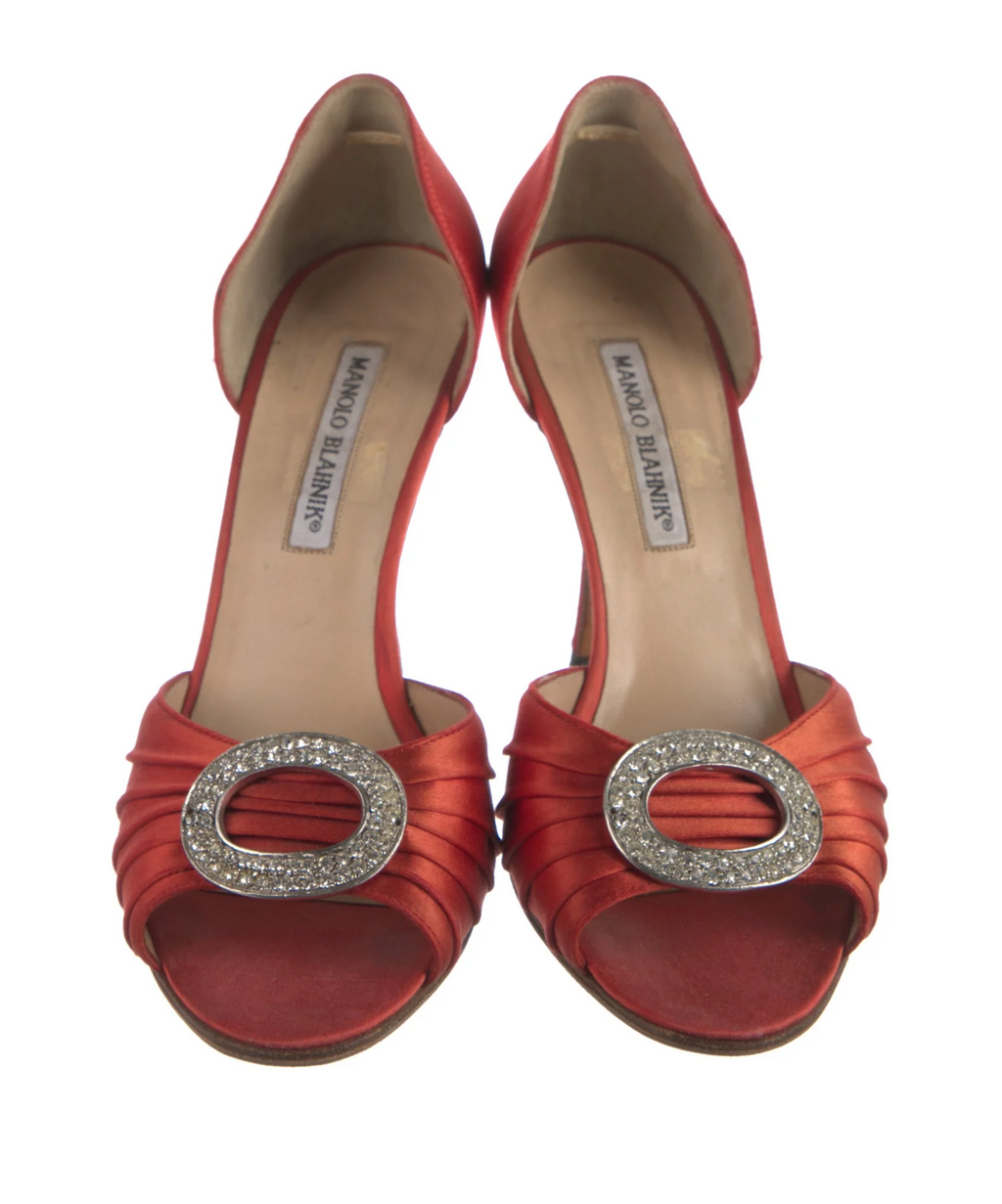 Manolo Blahnik Red Crystal Embellished D'Orsay Heels
