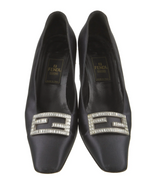 Fendi Satin Crystal Logo Embellished Heels