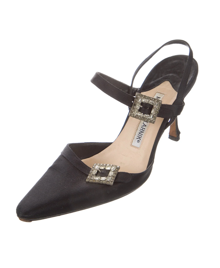 Manolo Blahnik Crystal Embellishment Slingbacks