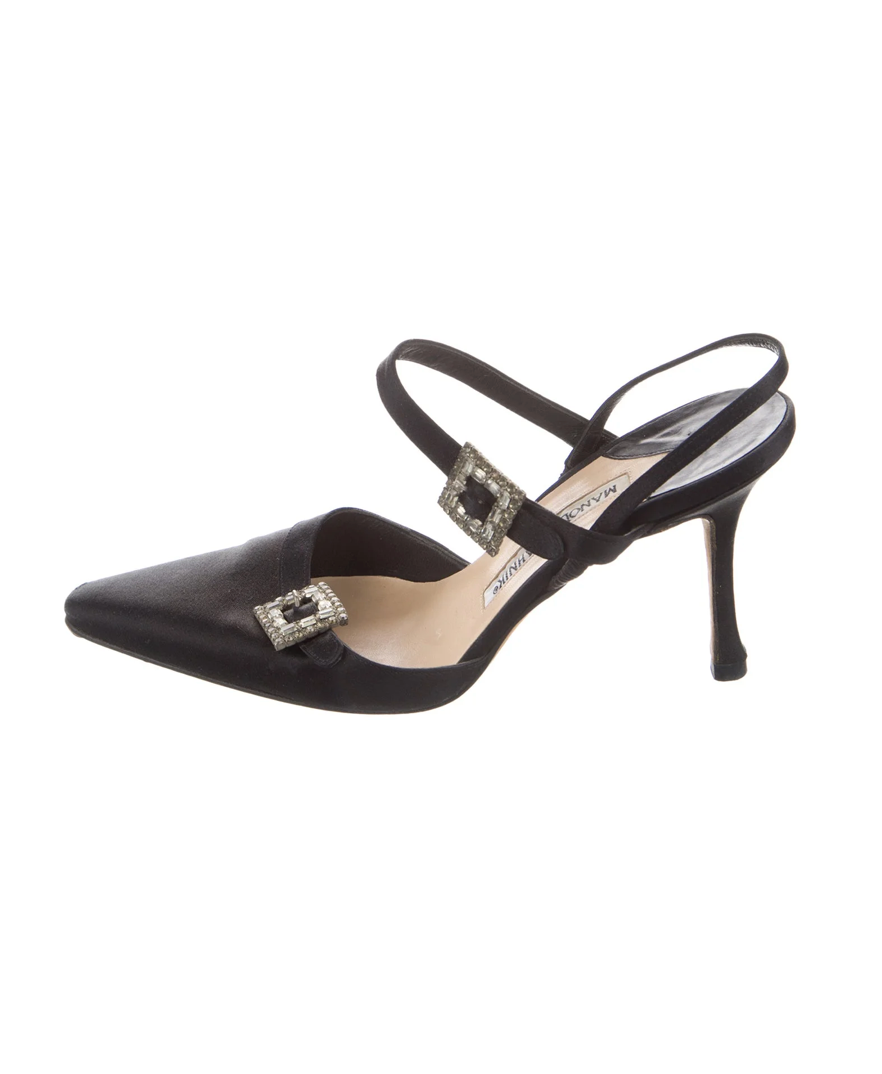 Manolo Blahnik Crystal Embellishment Slingbacks