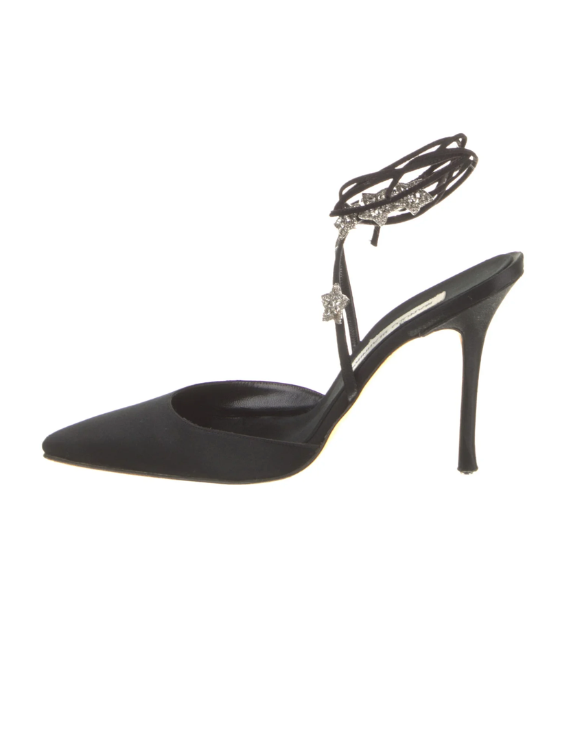 Manolo Blahnik Satin Star Embellishmented Strappy Heels