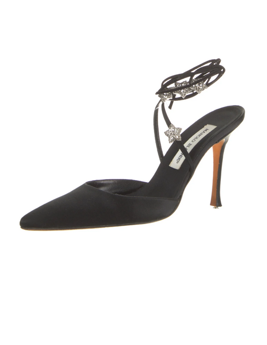 Manolo Blahnik Satin Star Embellishmented Strappy Heels