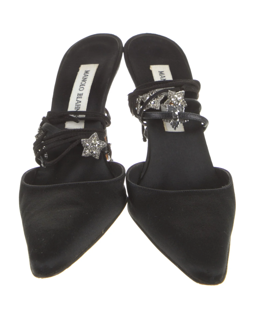 Manolo Blahnik Satin Star Embellishmented Strappy Heels