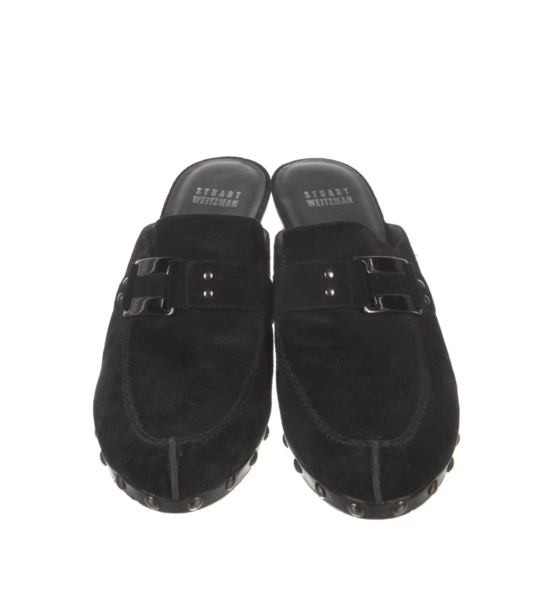 Stuart Weitzman Suede Studded Mules