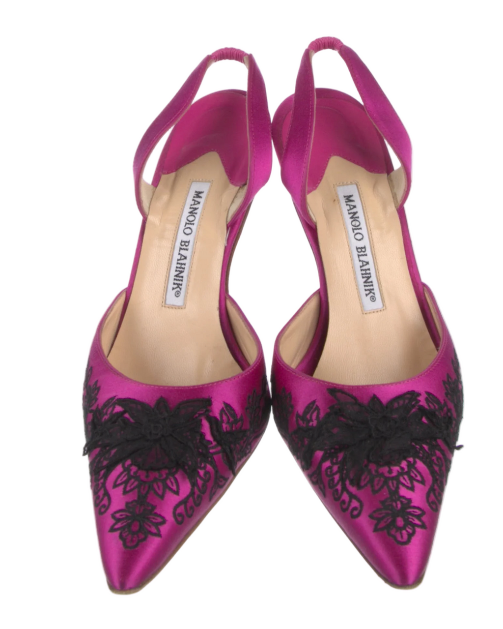 Manolo Blahnik Satin Embroidered Floral Pump