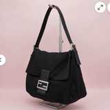 #69 Fendi Mamma Baguette Black neoprene Leather