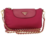 #25 Prada Chain Shoulder Bag Nylon Leather Pink Gold