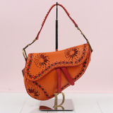 #50 Christian Dior Laser Cut Floral Saddle Bag Orange & Red Calfskin