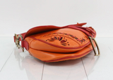 #50 Christian Dior Laser Cut Floral Saddle Bag Orange & Red Calfskin