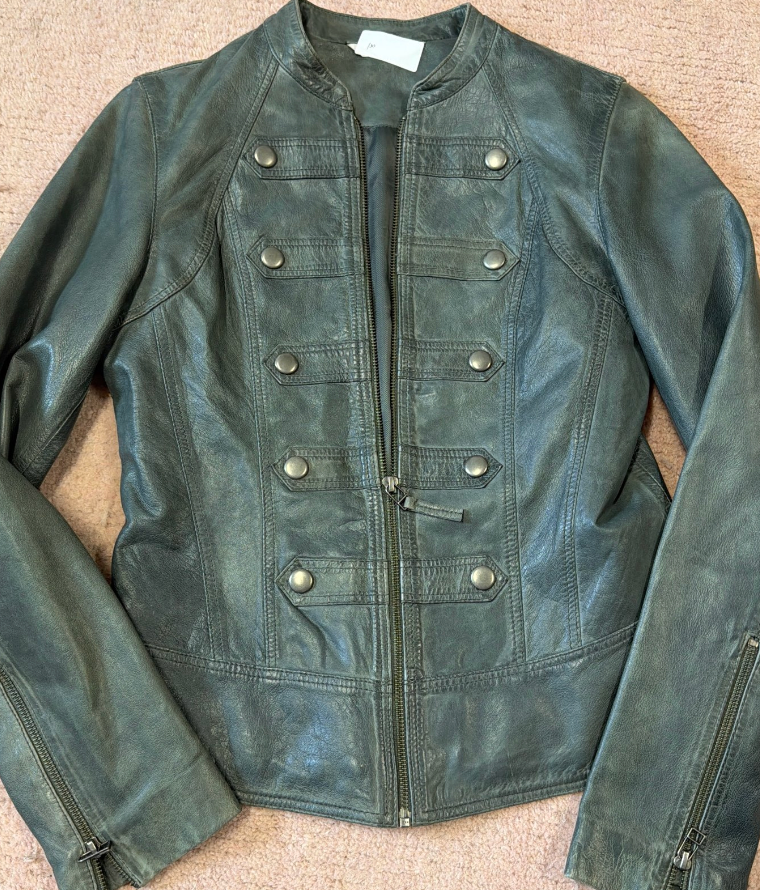 Promod Military-Style Leather Zip Jacket Jackets Dark Grey