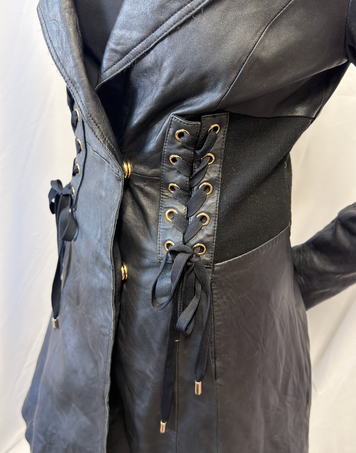 Black Leather Lace-Up Corset Coat