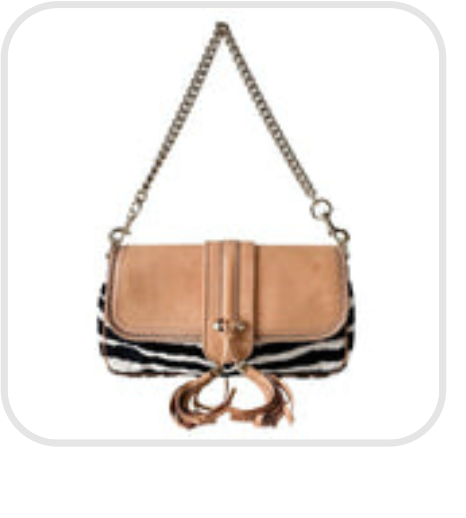 Marrakech Zebra Print Pony Hair with Caramel Leather Flap and Tassels Gold Chain Shoulder Bag