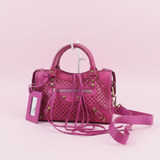 Balenciaga Perforated Mini City Bag in Pink Leather