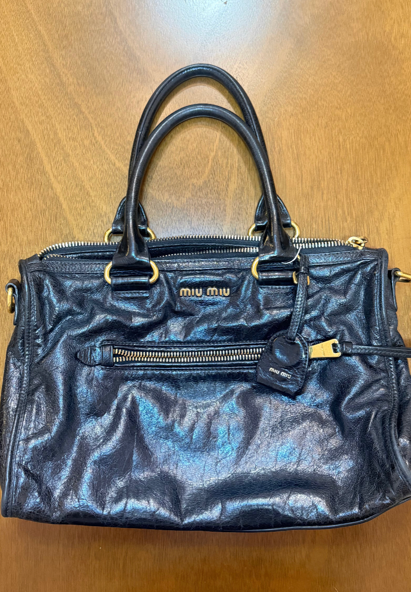 Miu Miu Black Leather Shine Vitello Bag
