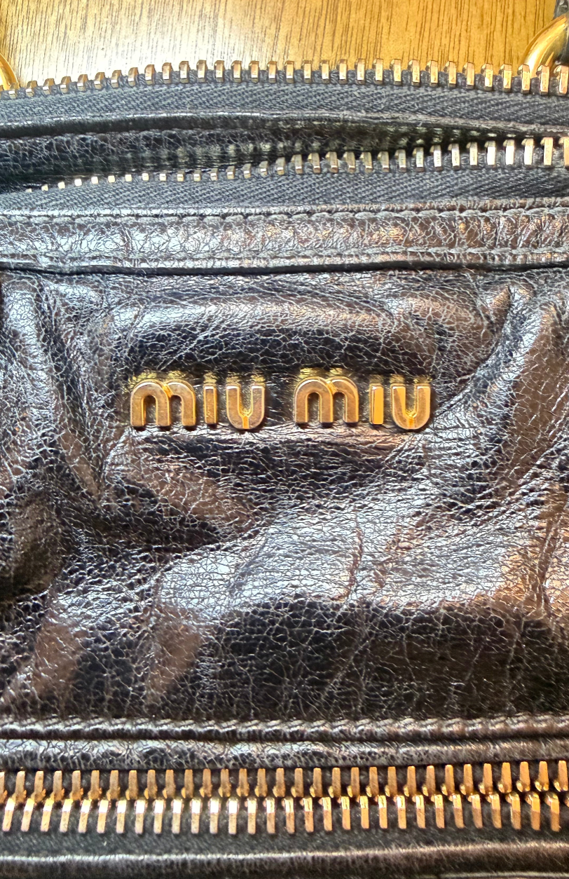 Miu Miu Black Leather Shine Vitello Bag