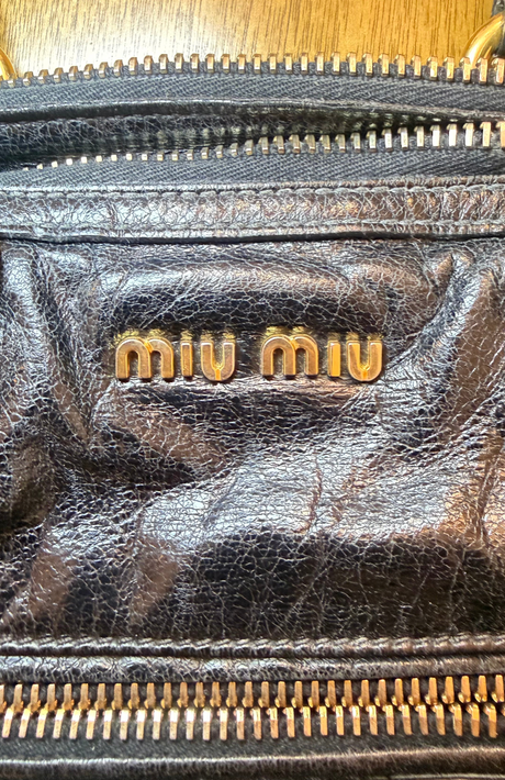 Miu Miu Black Leather Shine Vitello Bag