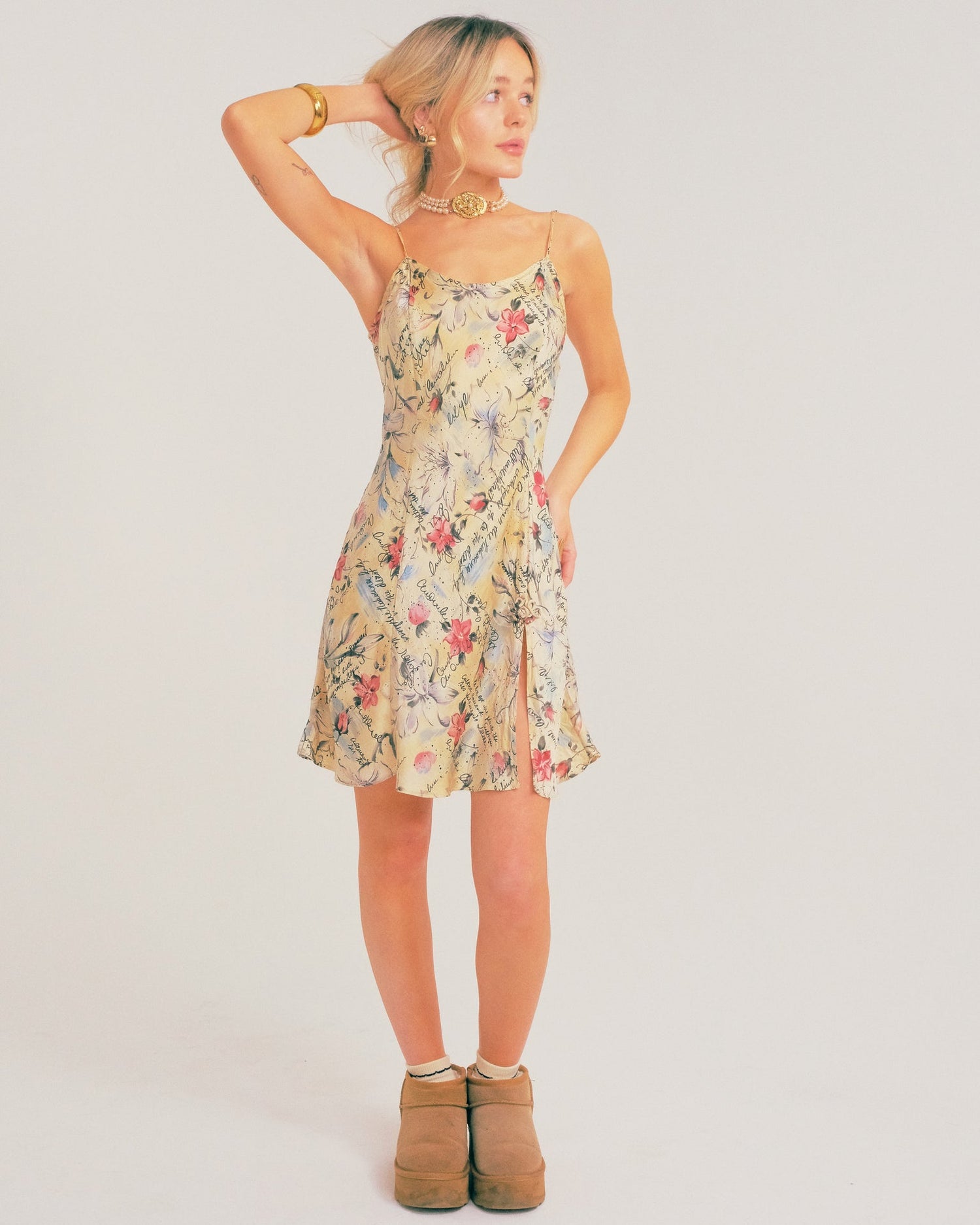 Love Letters printed silk slip dress
