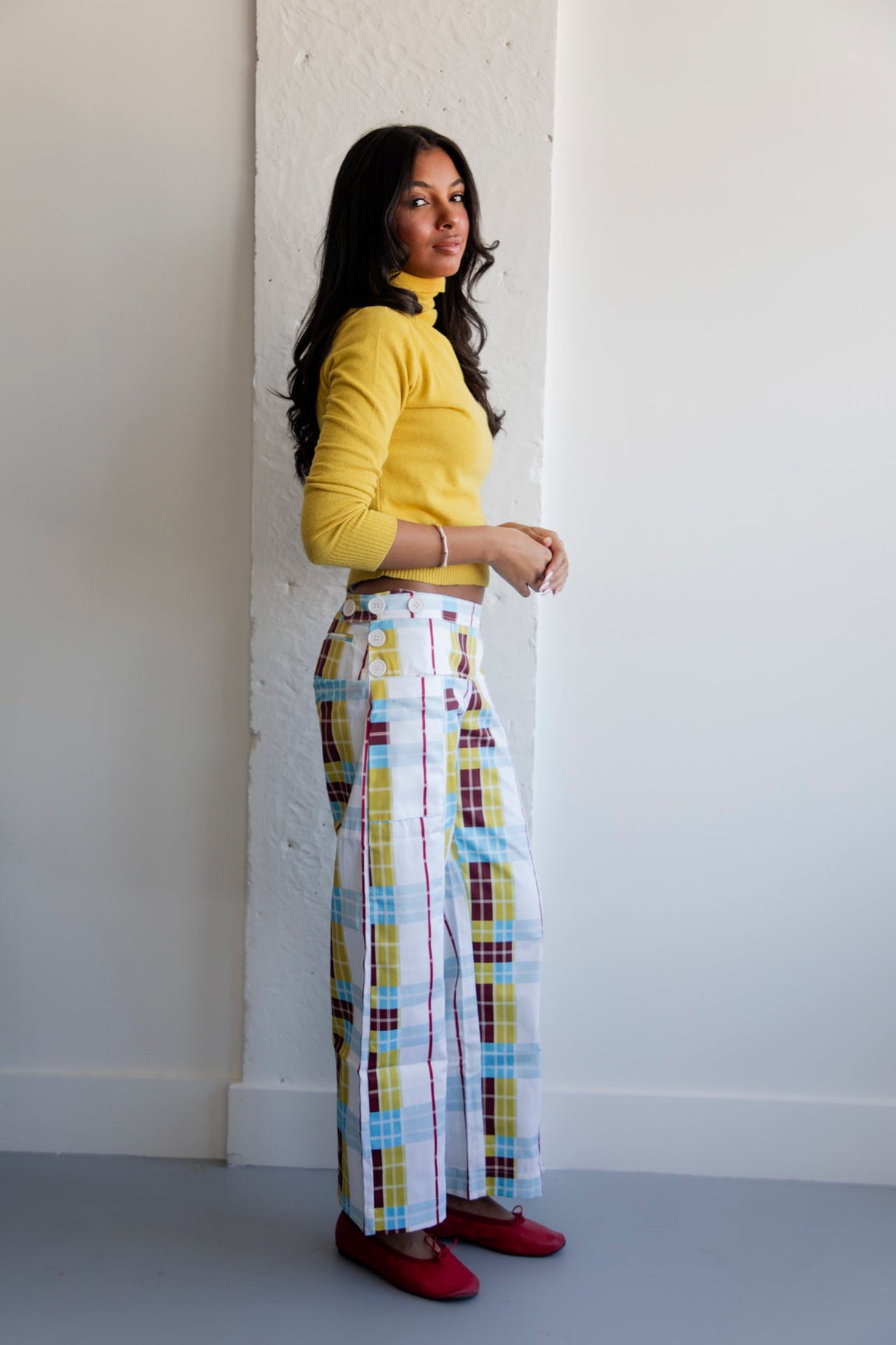 Plaid straight leg pants