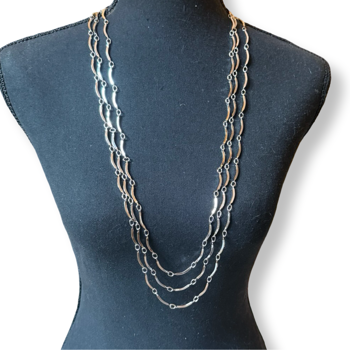 Yves Saint Laurent Vintage Tiered Necklace silver 1980s three chain 