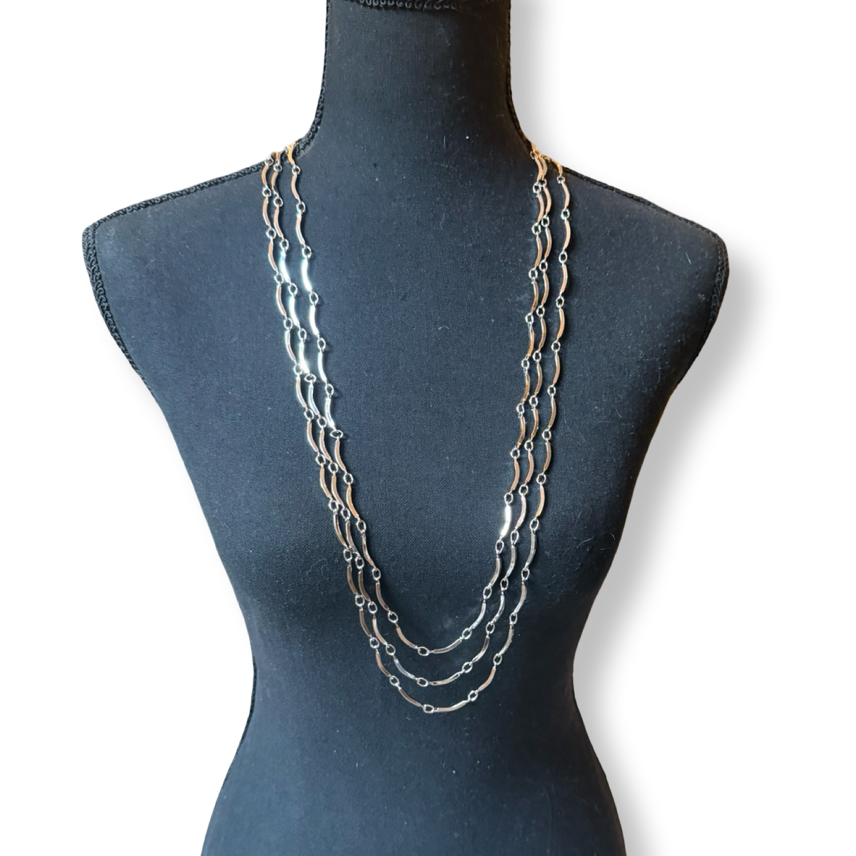 Yves Saint Laurent Vintage Tiered Necklace silver 1980s three chain 