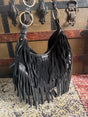 Yves saint Laurent vintage la boheme layered fringe suede and leather shoulder bag black  authentic O ring detail boho chic