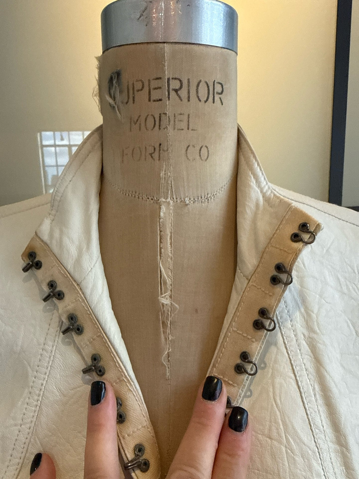 Burberry Size 38 Ivory White Leather Hook Eye Jacket