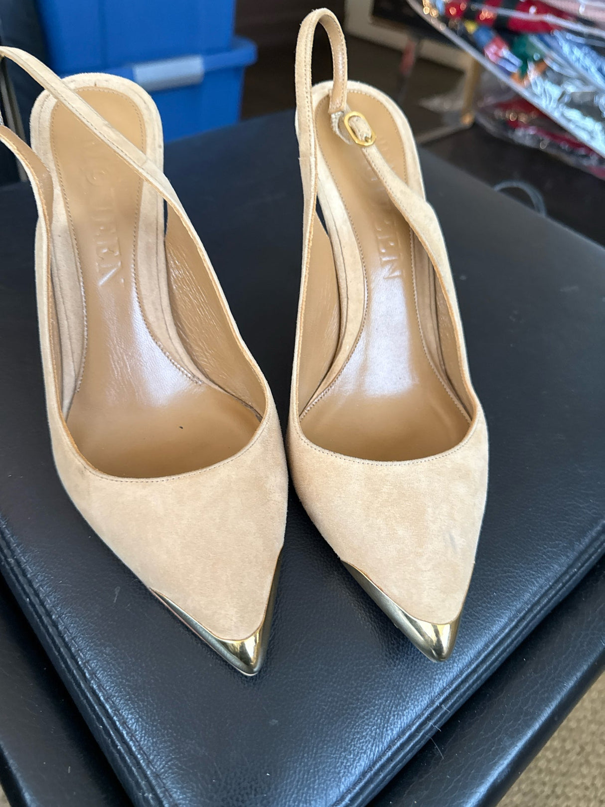 Alexander McQueen 38 Tan Suede Leather Slingbacks Heels Shoes