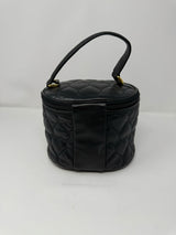 Moschino Black Leather Oval Quilted Heart Vanity Bag