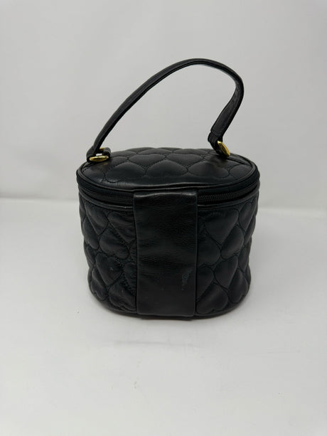 Moschino Black Leather Oval Quilted Heart Vanity Bag