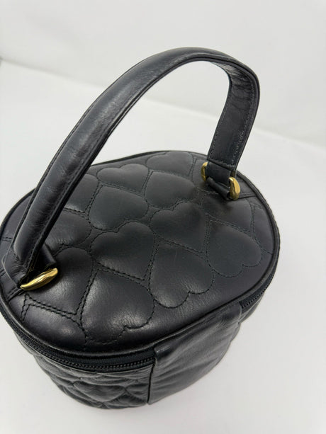 Moschino Black Leather Oval Quilted Heart Vanity Bag