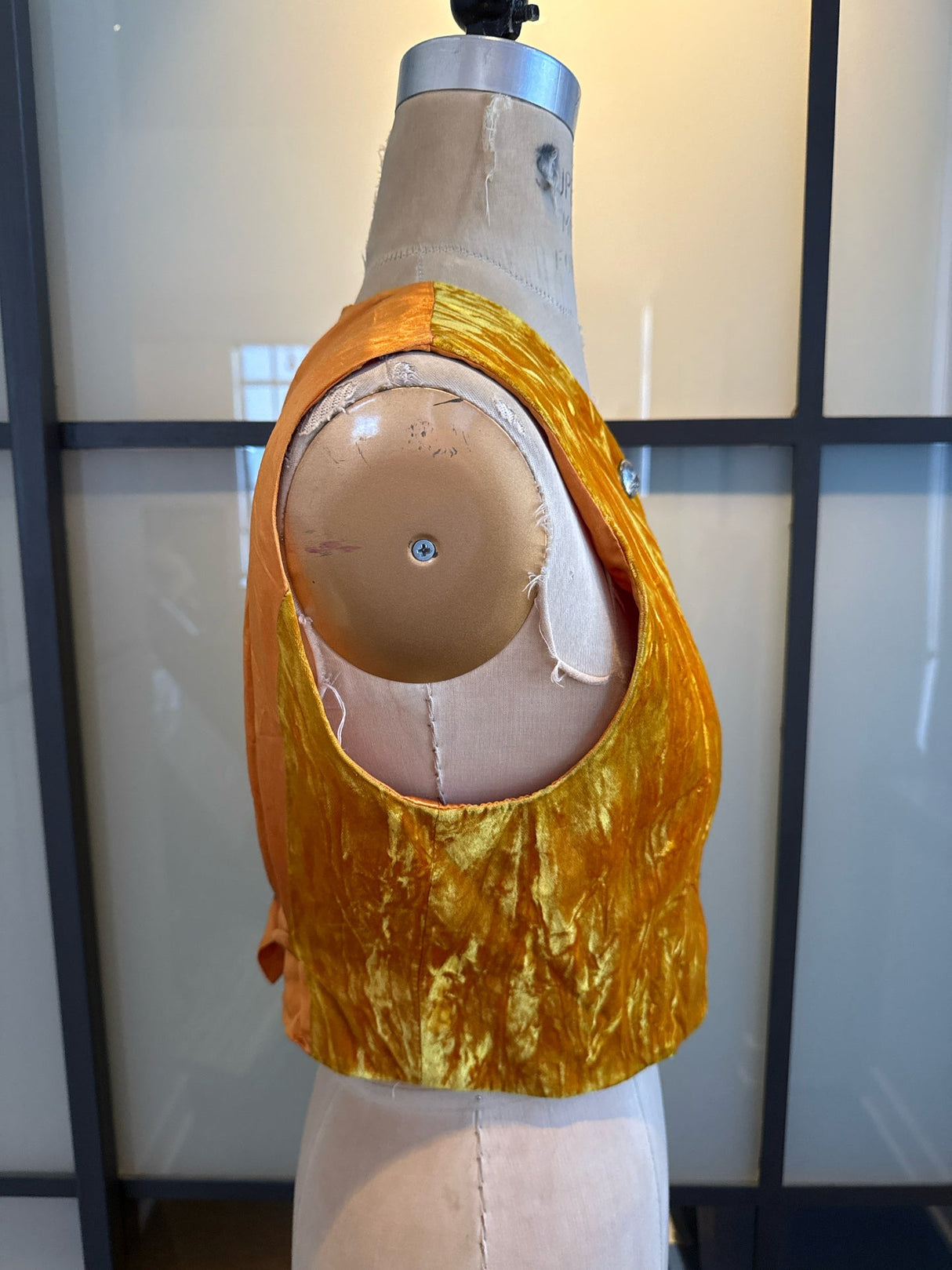 VotreNom Yellow Crushed Velvet Fitted Vest