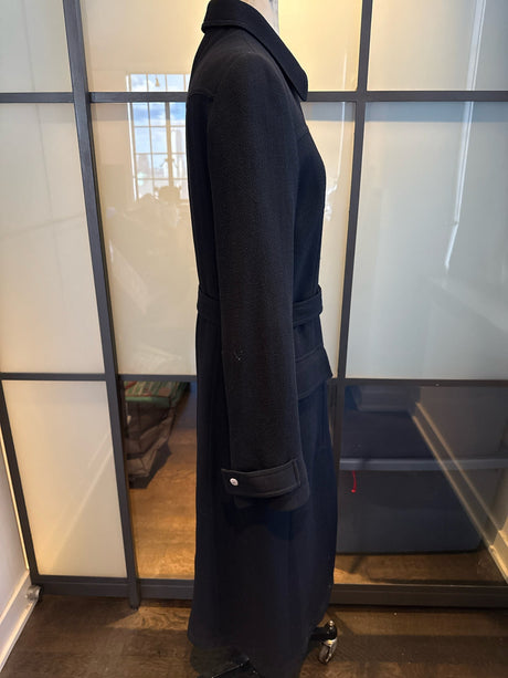 D&G Dolce & Gabbana Black Wool Crepe Coat Silver Snaps