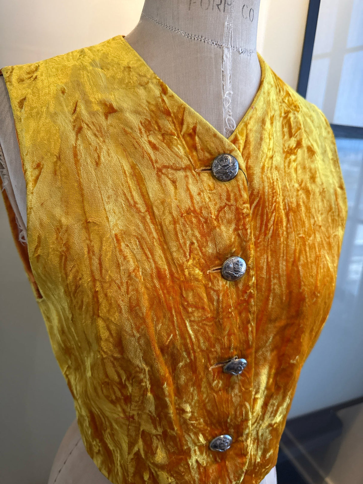 VotreNom Yellow Crushed Velvet Fitted Vest