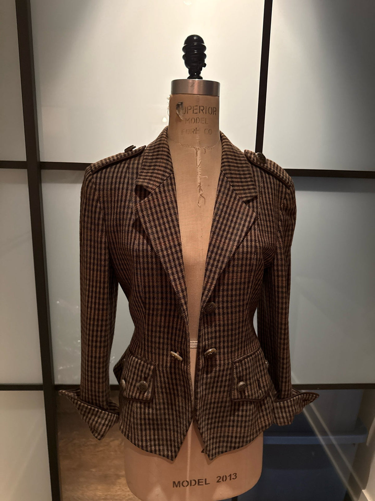 Moschino Size 8 Brown Plaid Equestrian Jacket