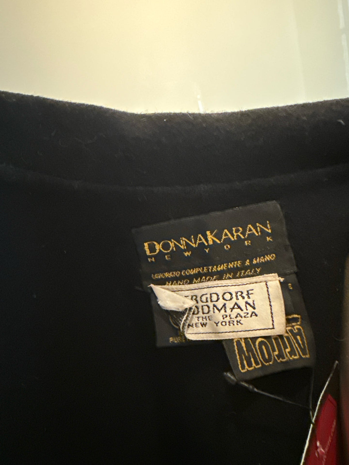 Donna Karan Black Wool Gold Leather Trim Coat Vintge