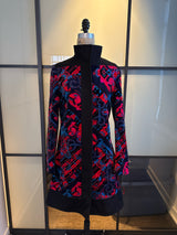 Versace Collection Size 42 Black & Pink Wool & Velvet Funnel Neck Coat