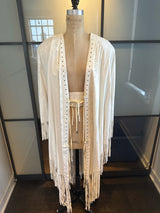 Lillie Rubin Size 0/S White Leather Fringe Cape w/Belt