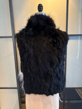 Adrienne Landau Size S Black & White Fox Rabbit Lamb Fur Vest