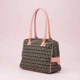 Fendi Zucchino Pink & Black Canvas Top Handle Bag with Leather Trim