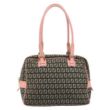 Fendi Zucchino Pink & Black Canvas Top Handle Bag with Leather Trim
